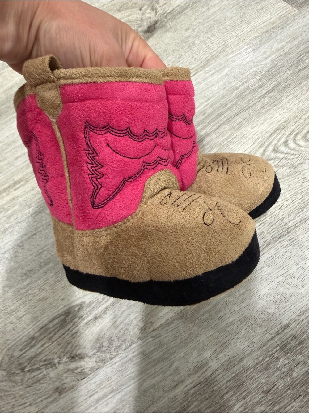 Lazy One Kids Pink and Brown Cowboy Boot Slippers